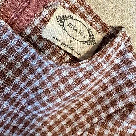 Joyfolie Brown and White Puff Sleeve asymmetrical, girls dress size 8 - Picture 8 of 9